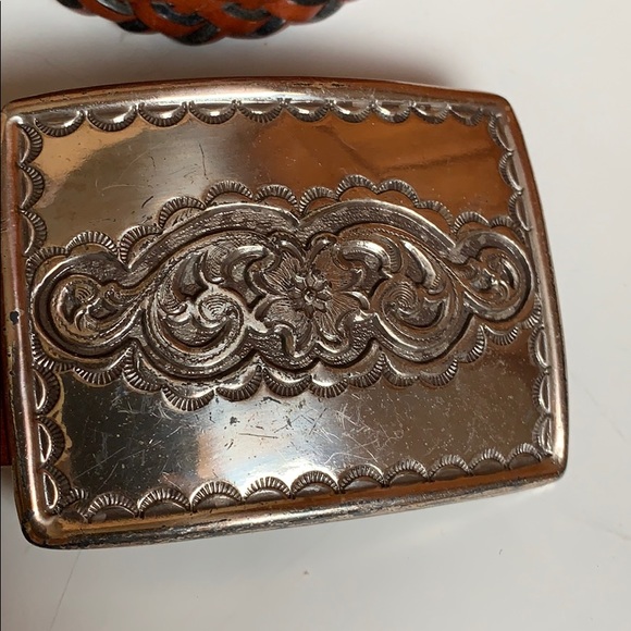 1995 Men’s Brown Braid Leather Belt Silver Buckle - Picture 2 of 5
